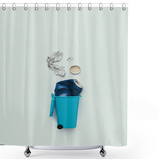 Personality  Top View Of Trash Bin With Assorted Garbage Isolated On Grey, Recycling Concept Shower Curtains