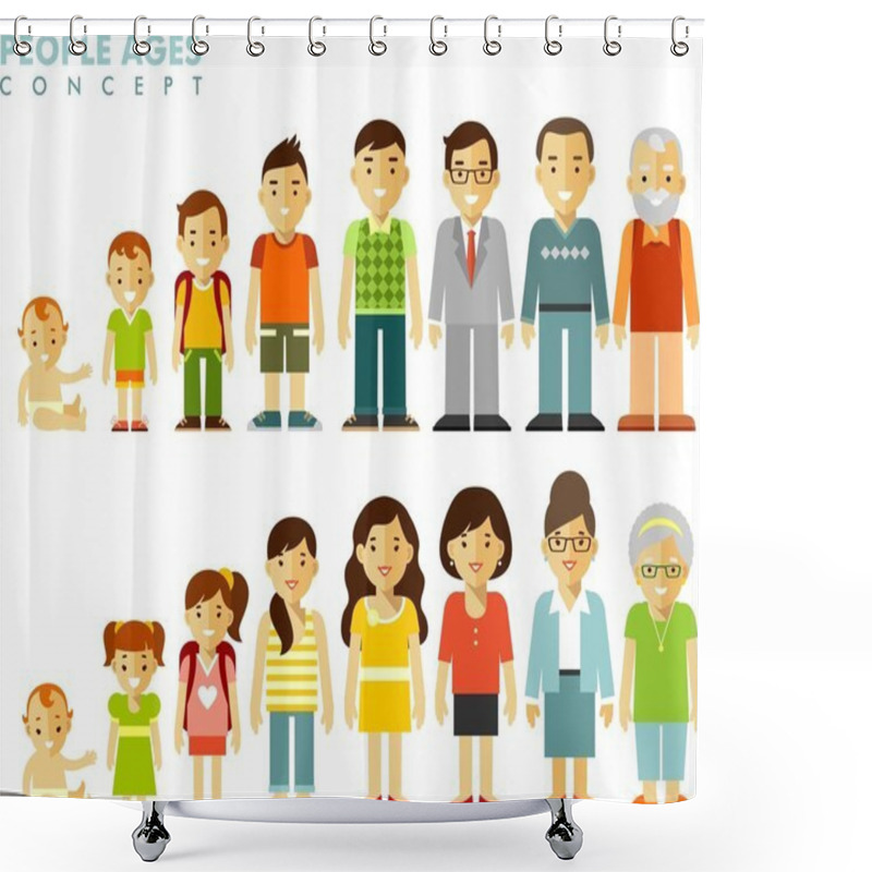 Personality  People Generations At Different Ages In Flat Style Shower Curtains
