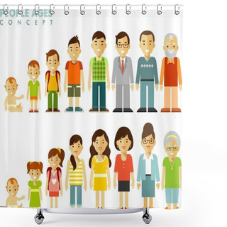 Personality  People Generations At Different Ages In Flat Style Shower Curtains