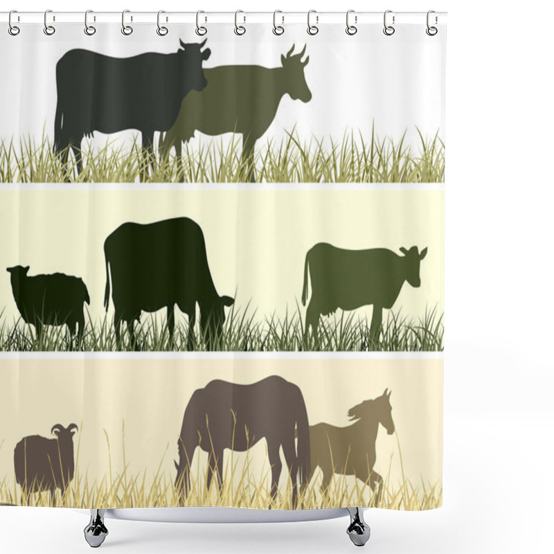 Personality  Horizontal Illustration Of Farm Pets. Shower Curtains