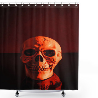 Personality  Red Lighting On Spooky Skull On Dark Background  Shower Curtains
