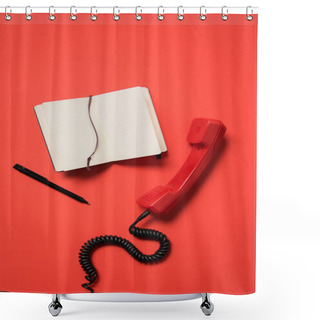 Personality  Telephone Handset And Blank Notebook Shower Curtains