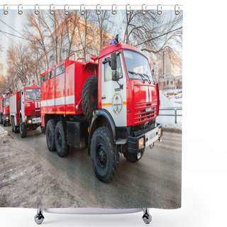 Personality  Red Firetrucks KamAZ-43114 Speeding Down A Street To A Call In S Shower Curtains