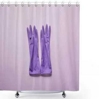 Personality  Top View Of Bright And Colorful Rubber Gloves On Purple Background  Shower Curtains