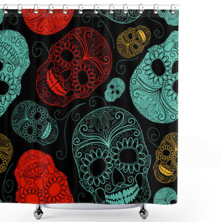 Personality  Seamless Blue, Black And Red Background With Skulls Shower Curtains