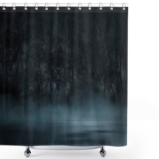 Personality  Dark Gloomy Forest. Night In The Forest. Nature Scene With Forest And Moonlight. Night View Of The Forest, Nature, Fog, Smog, Smoke. Shower Curtains