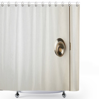 Personality  Clean White Wooden Door With Metal Handle After Disinfection Shower Curtains