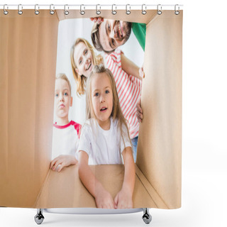 Personality  Family Peeking From Cardboard Box Shower Curtains