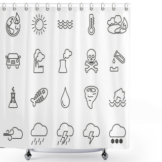 Personality  Global Warming Icons Black & White Thin Line Set Big Shower Curtains