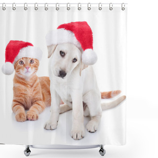 Personality  Christmas Pets Dog And Cat Shower Curtains