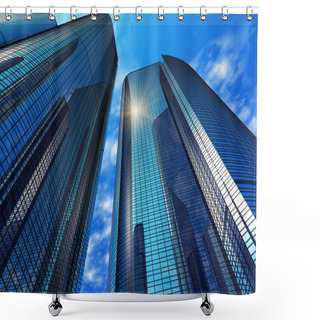 Personality  Modern Blue Reflective Office Buildings Shower Curtains