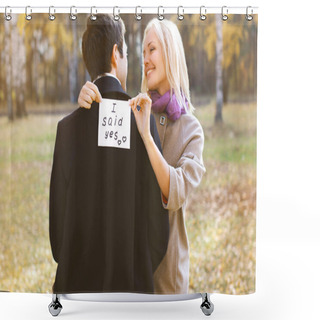 Personality  Love, Relationships, Engagement And Wedding Concept - Man Propos Shower Curtains
