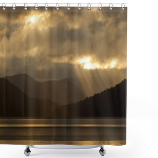 Personality  Sun Through Clouds Over Lake Shower Curtains