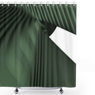 Personality  Ultra Wide 3D Illustration Of A Geometrical Shape Of Dark Sea Green Color On A White Abstract Background As A Curved And Glossy Surface With Direct Light Reflection. Black And Blue Shower Curtains