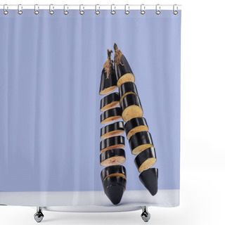 Personality  Sliced Fresh Nutritious Aubergines On White Table Isolated On Blue  Shower Curtains