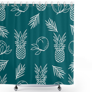 Personality  Seamless Pattern With Pineapples, Orange, Leaves. Tropical Fruit. Summer Background. Shower Curtains