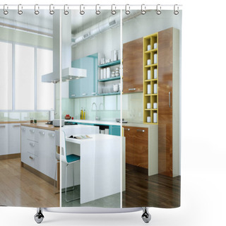 Personality  Splitted Color Variations Of A Modern Kitchen With A Beautiful Design Shower Curtains