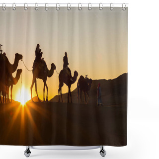 Personality  Camel Caravan With People Going Through The Sand Dunes In The Sa Shower Curtains