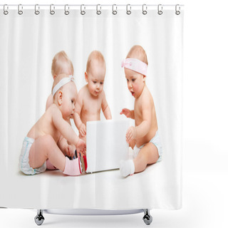 Personality  Babies Working At Laptop Shower Curtains
