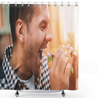 Personality  Man Eating Hamburger  Shower Curtains