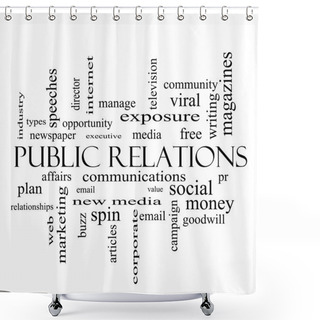 Personality  Public Relations Word Cloud Concept In Black And White Shower Curtains