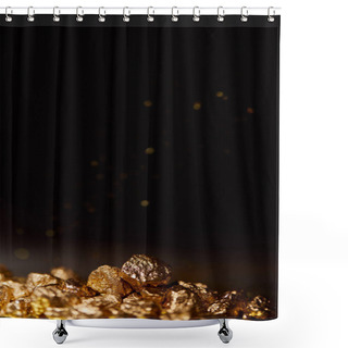 Personality  Golden Stones On Dark Surface With Sparkling Lights On Black Background Shower Curtains