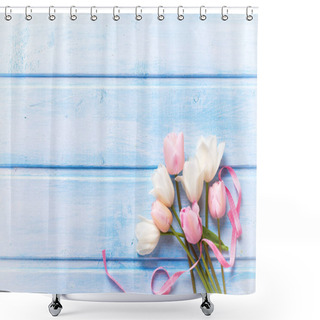 Personality  White And Pink Spring Tulips Shower Curtains