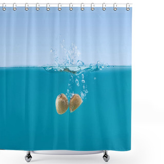 Personality  Kiwi Halves Falling Into Water With Splashes Shower Curtains