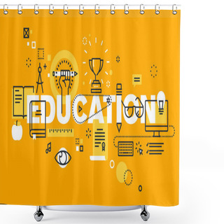 Personality  Thin Line Flat Design Banner For EDUCATION Web Page Shower Curtains