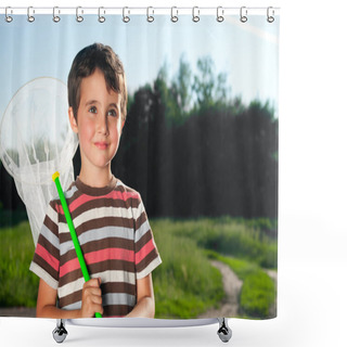 Personality  Little Boy With Hoop Net Outdoors Shower Curtains
