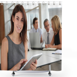 Personality  Executive Woman Working On Electronic Tab Shower Curtains