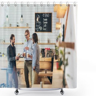 Personality  Businessmen Drinking Coffee In Cafe Shower Curtains