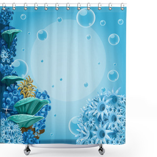 Personality  Deep Sea Blue Background With Actin And Corals. Banner For Your Text Shower Curtains