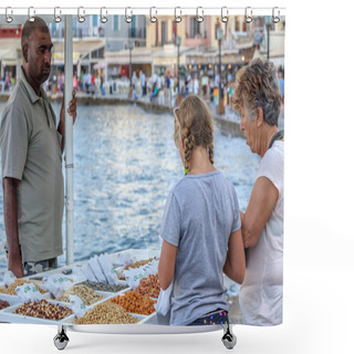 Personality  Street Trading At Chania Harbor Shower Curtains