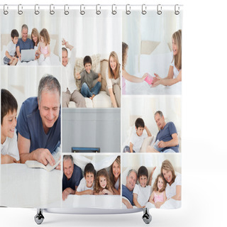 Personality  Collage Of A Family Enjoying Moments Together At Home Shower Curtains