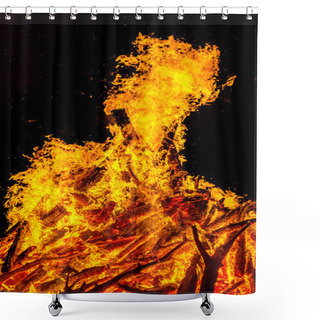 Personality  Burning Campfire At Night, Combs Flame As Texture And Background Shower Curtains