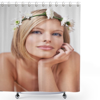 Personality  Flower Queen. A Portrait Of A Beautiful Young Woman Wearing A Flower Crown. Shower Curtains