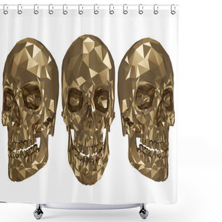 Personality  The Golden Low Poly Skulls With White Background Shower Curtains