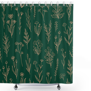 Personality  Wildflower Seamless Pattern With Outline Florals. Retro Style Print Design With Hand Drawn Doodle Flowers In Rustic Colors. Simple Field Floral Patterns For Wallpaper, Packaging, Fabric Design Shower Curtains