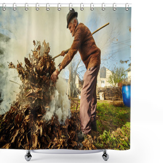 Personality  Old Farmer Burning Dead Leaves Shower Curtains