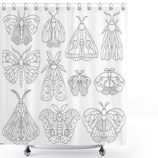 Personality  Hand Drawn Moth Collection. Boho Elements With Butterflies For Decoration. Mystery Symbols. Perfect For Baby Shower, Birthday, Party Decor, Clothing Prints, Greeting Cards, Tattoo Print Shower Curtains