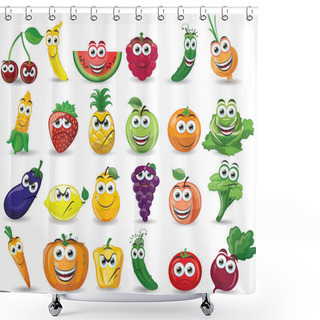 Personality  Cartoon Fruits And Vegetables With Different Emotions Shower Curtains