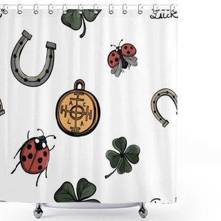 Personality  Hand Drawing Symbols Of Luck Pattern Shower Curtains