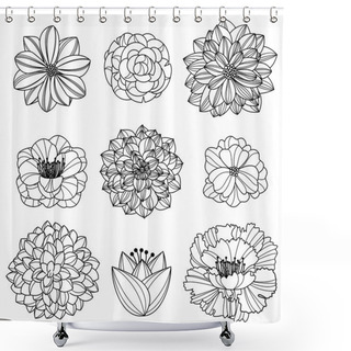 Personality  Vector Collection Of Hand Drawn Flowers Shower Curtains