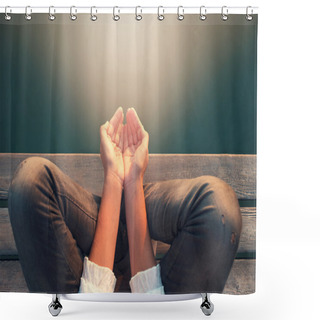 Personality  Calm Woman Meditating Reciving Power By Light Shower Curtains