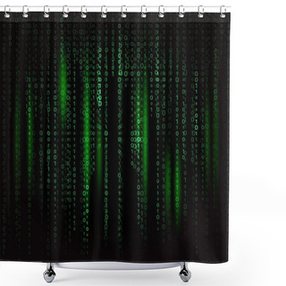 Personality  Dark Green Binary Code In Matrix Style With Light Green Highlights On Black Background Texture Background. Background For Design, Programming Concept, Hacking Programs, Piracy, Technology, Internet  Shower Curtains
