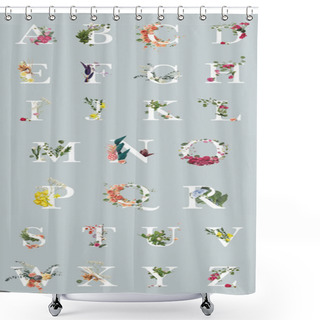Personality  Multicolored Bright Letters With Plants And Flowers Isolated On Grey, English Alphabet  Shower Curtains