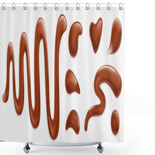 Personality  Chocolate Drops, Dark Brown Liquid Glossy Ganache Sauce Or Syrup Blobs, Melt Smudges Isolated On Transparent Background. Sweet Choco Textured Spots, Design Elements, Realistic 3d Vector Set Shower Curtains