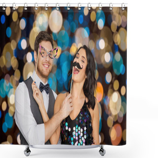 Personality  Happy Couple With Party Props Having Fun Shower Curtains