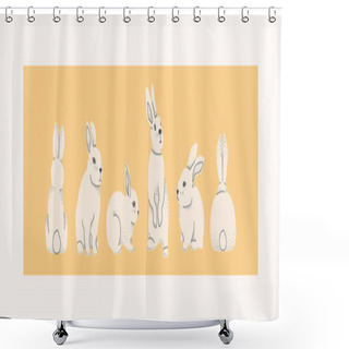 Personality  Rabbits, Hares Or Easter Bunnies. In Different Poses And Different Angles. Vector Decorative Illustration. Shower Curtains